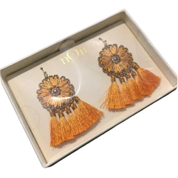 Noir Earrings Orange Tassel Drop Dangle Light Weight Floral Boho 2" Fringe NEW - Picture 1 of 15